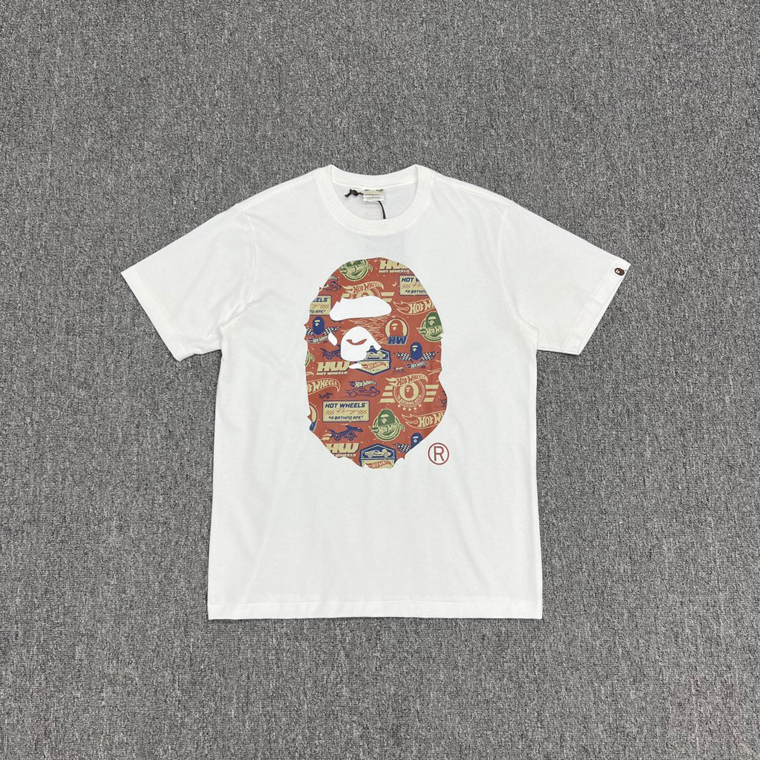 BAPE × Hot Wheels Collab Ape Head Sticker-Fill Badge Print Tee Oversized Unisex T-Shirt