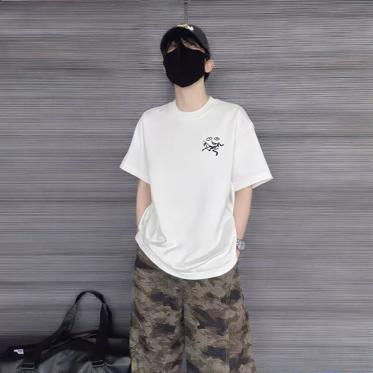 2026 Spring Summer Arc'teryx Washed Distressed T‑Shirt | Front‑Back Flocking Heat‑Press Skeleton Tee Unisex