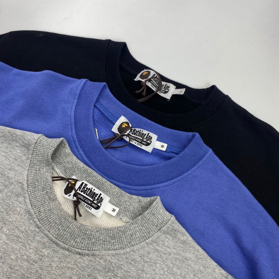 BAPE Bee Collegiate Arch "Bathing Ape" Contrast Crewneck Sweatshirt - Gray / Blue / Black