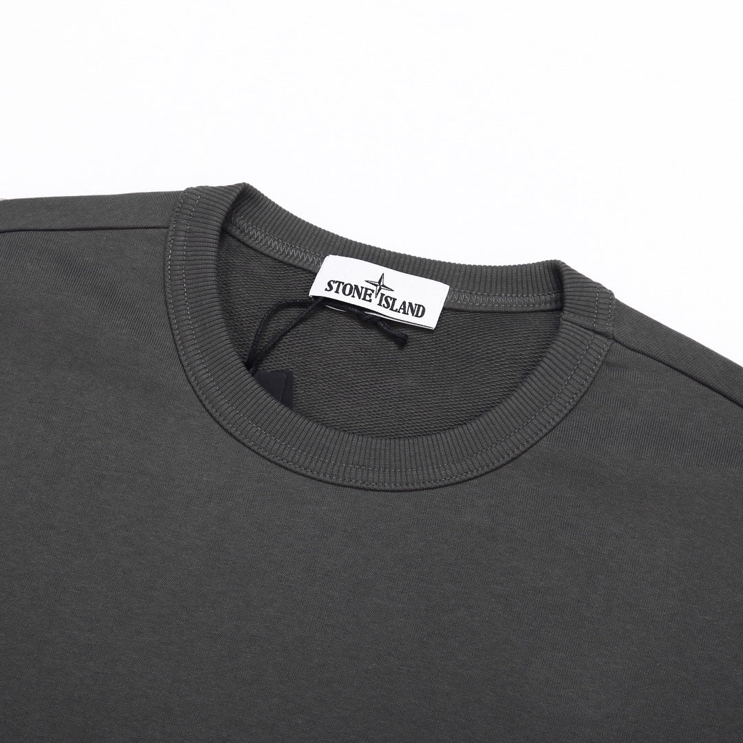 Stone Island Cotton Crew Neck Sweatshirt with Bilateral Sleeve Open Cargo Pockets and Compass Badge