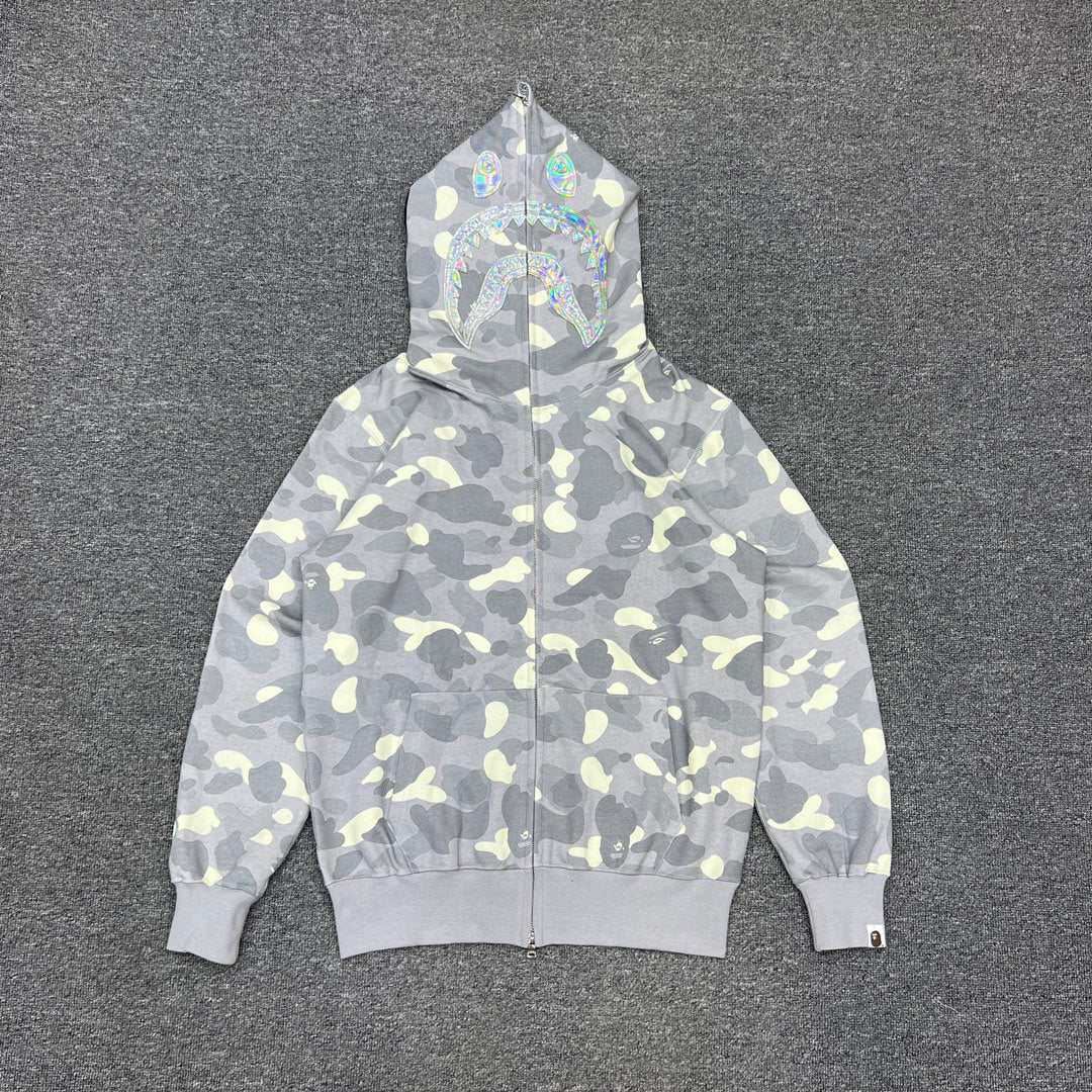 BAPE City Camo Glow + Holographic Shark Full-Zip Hoodie - Gray / Black