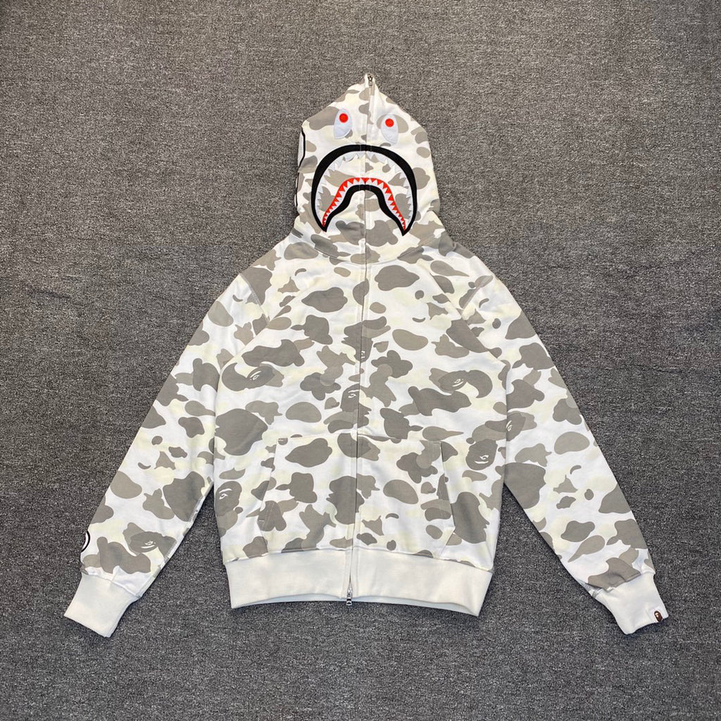 BAPE Glow-in-the-Dark City Camo Shark Full-Zip Hoodie - White / Black