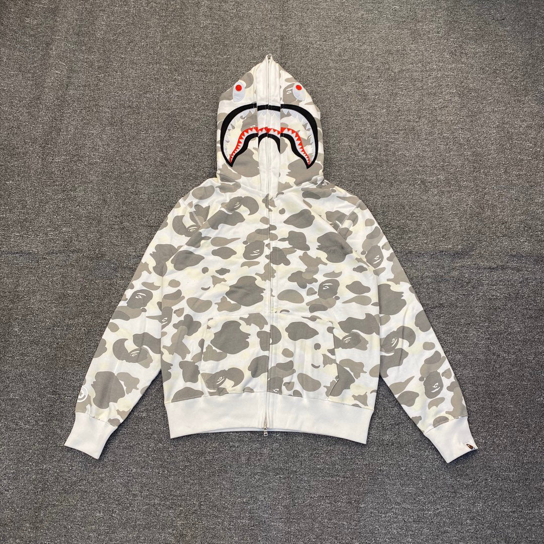 BAPE Shark Full-Zip Double Hood Glow-in-the-Dark City Camo Hoodie