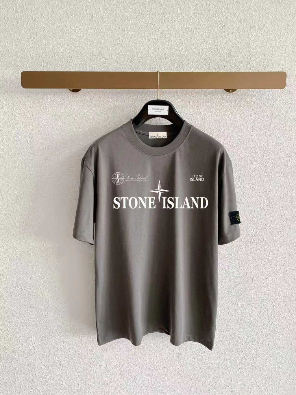 Stone Island Archivio Summer 2025 Four-Point Star Wordmark Print T-Shirt - Gray / White