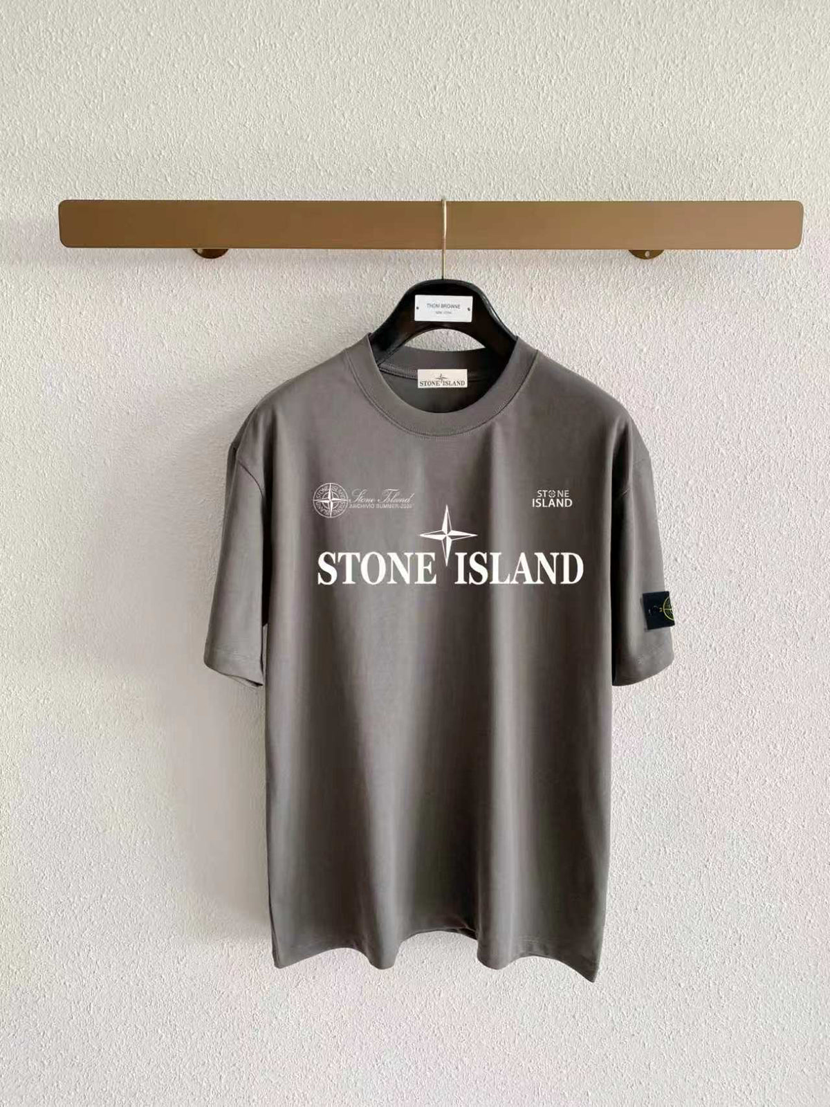Stone Island Archivio Summer 2025 Four-Point Star Wordmark Print T-Shirt - Gray / White
