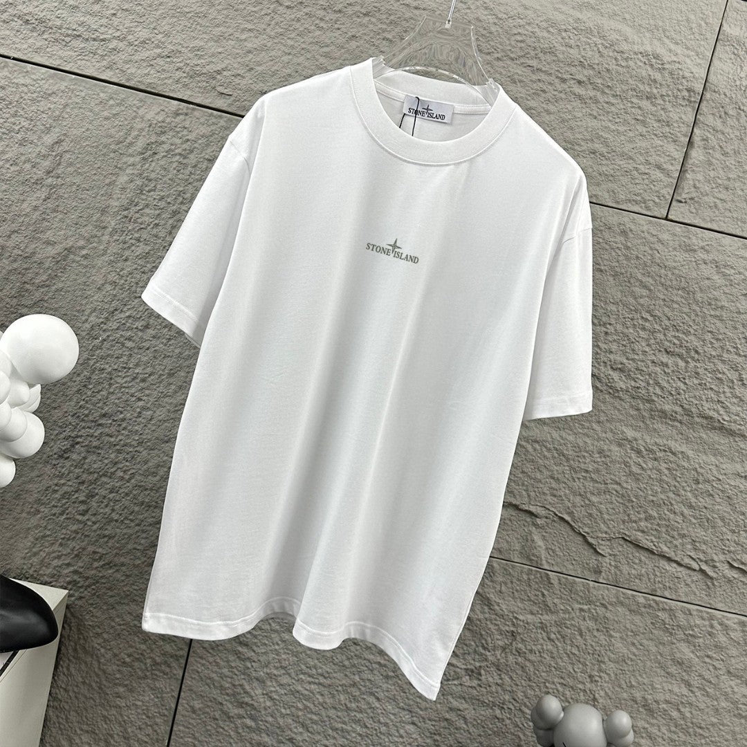 Stone Island Spring–Summer 2026 Dual-Technique T-Shirt - Silicone Compass Star Logo at Chest, Heat-Transfer Back Print