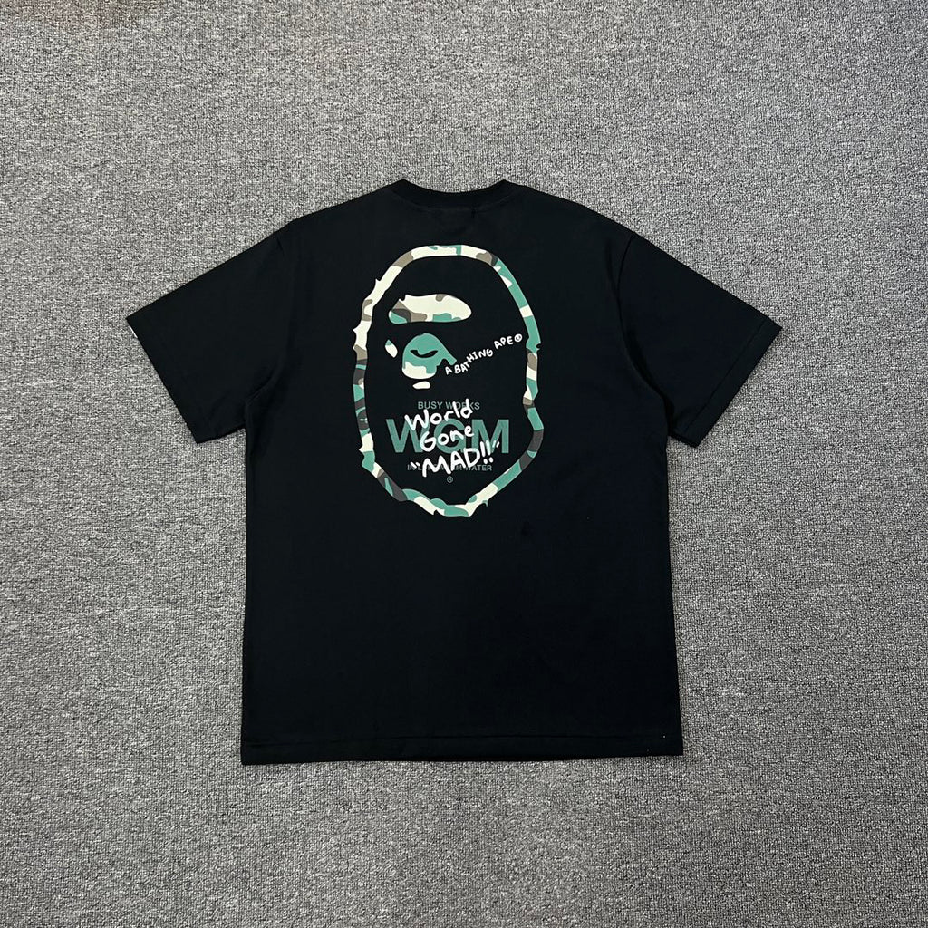BAPE Busy Works World Gone MAD Woodland Camo WGM Tee Oversized Unisex T-Shirt