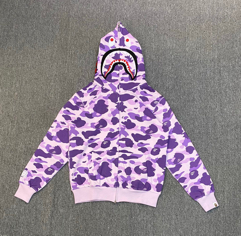 BAPE Taipei Exclusive Purple Color Camo Shark Full-Zip Hoodie