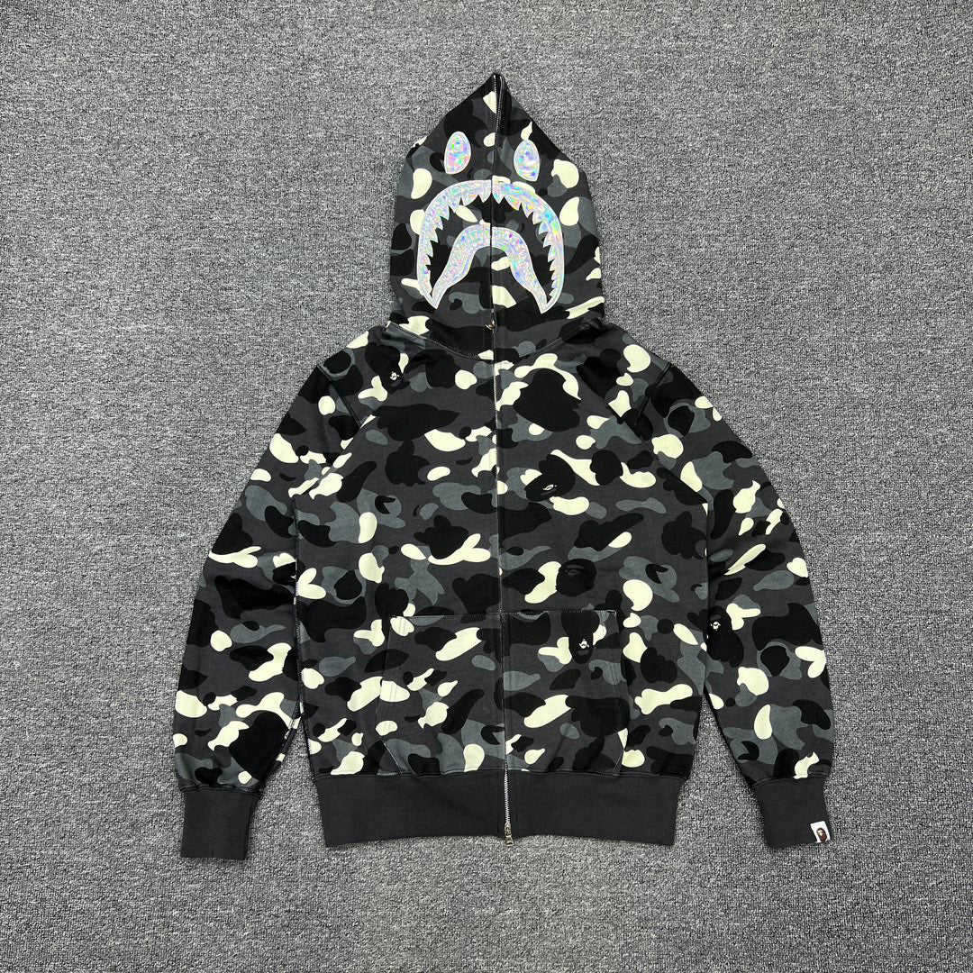BAPE City Camo Glow + Holographic Shark Full-Zip Hoodie - Gray / Black