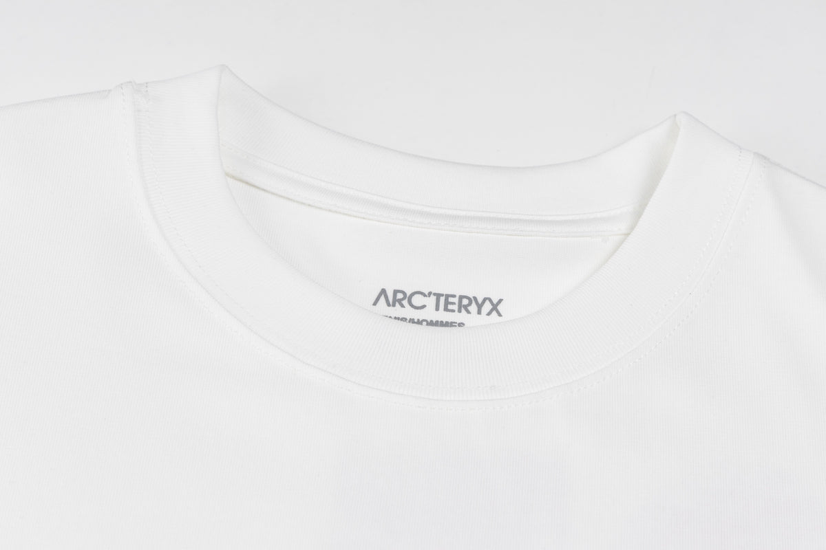 Arc'teryx Distressed Bird Logo Front & Grid Graphic Back Crew Neck Short‑Sleeve T‑Shirt, Unisex Relaxed Fit Tee