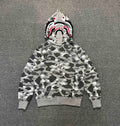 BAPE WGM Shark Full-Zip Double Hood Hoodie — City Camo Gray / Forest Green ABC Camo