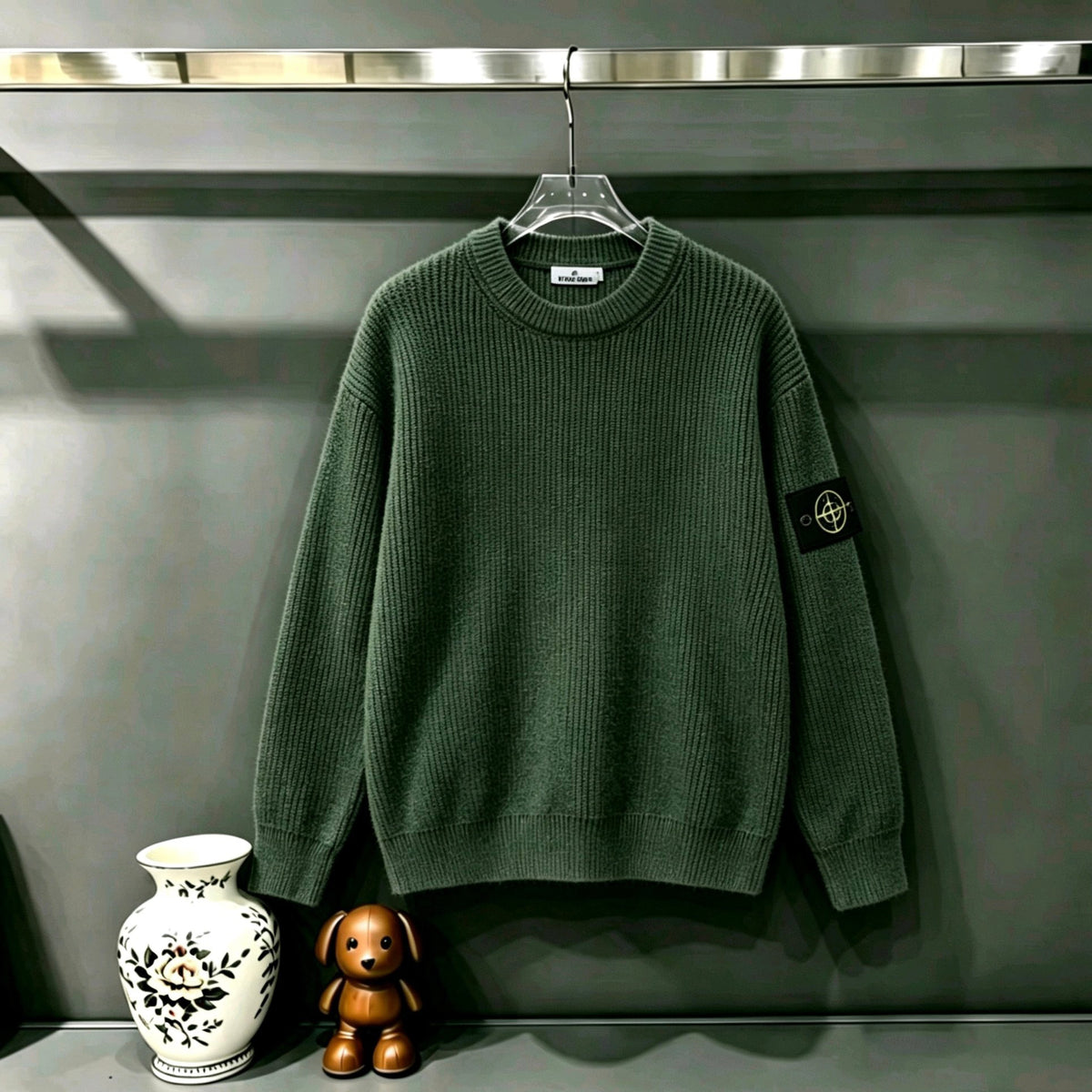 Stone Island Compass Badge Chunky Ribbed Crew Neck Knit Sweater - 5 Colors