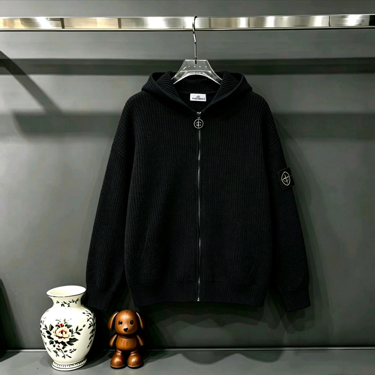 Stone Island Full-Zip Knit Hoodie Chunky Rib - Pink / Gray / Blue / Black / White