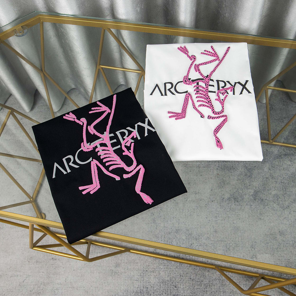 Arc'teryx Pink Chest Wordmark & Back Multi-Label Skeleton Bird Unisex T-Shirt