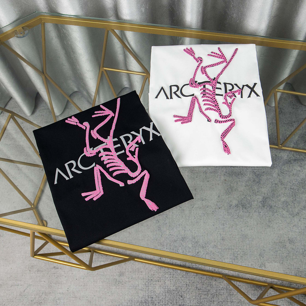 Arc'teryx Pink Chest Wordmark & Back Multi-Label Skeleton Bird Unisex T-Shirt