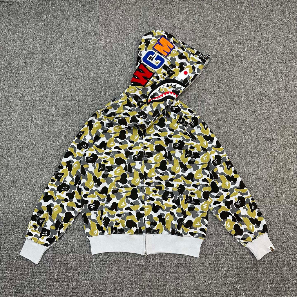 BAPE FW24 Yellow-Green ABC Camo Shark Full-Zip Hoodie - Ginza Limited