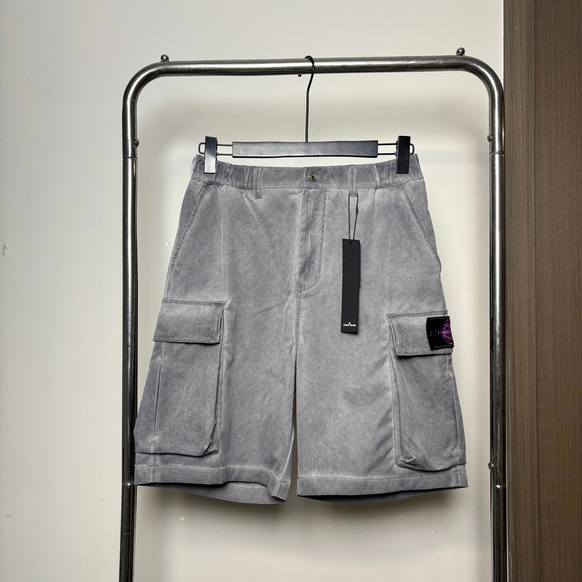 Stone Island Washed Lustrous Cargo Shorts with Double Flap Pockets and Compass Badge
