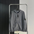 Stone Island Washed Zip-Up Hoodie with Purple Compass Badge