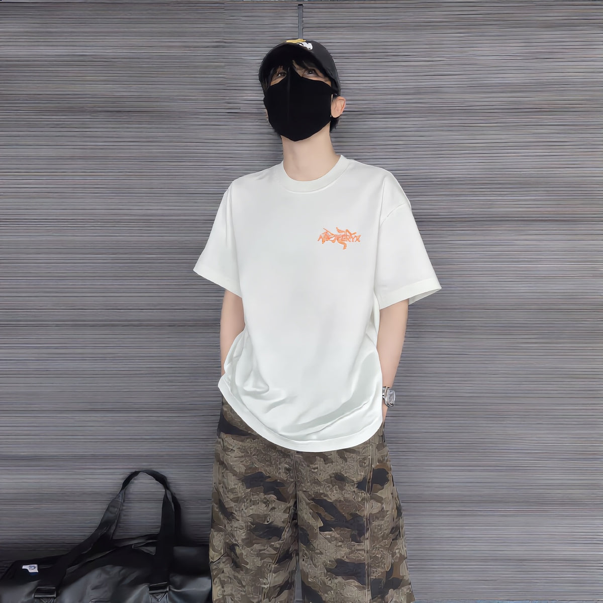 2026 Spring Summer Arc'teryx Washed Distressed T‑Shirt | Flocking Heat‑Press Chest Logo Unisex Tee