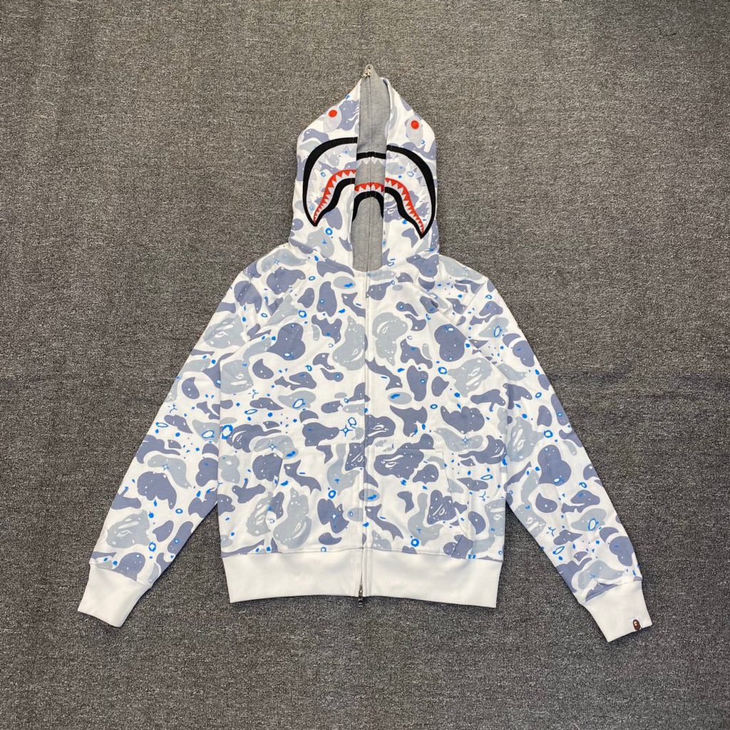 BAPE 21SS Space Camo Shark Full-Zip Double Hood Hoodie — Glow-in-the-Dark