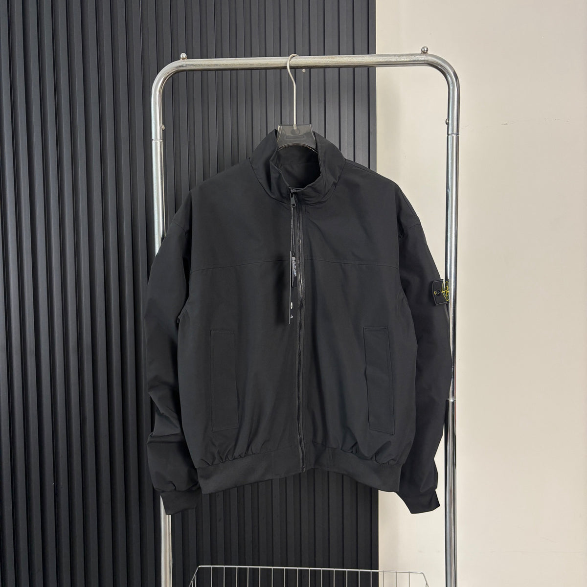 Stone Island Stand Collar Oversized Jacket with Large Patch Pockets and Compass Badge