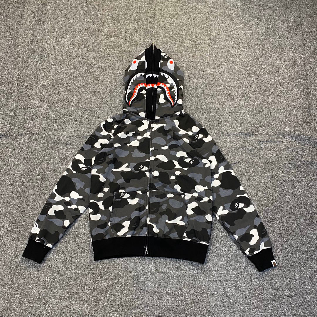 BAPE Shark Full-Zip Double Hood Glow-in-the-Dark City Camo Hoodie