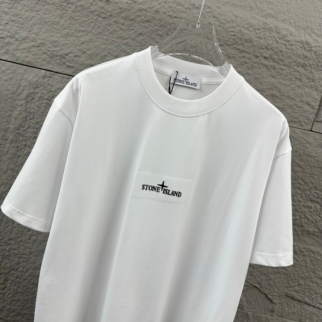 Stone Island Compass Star All-Caps Logo Embroidery T-Shirt - Front Chest and Upper Back Dual Placement