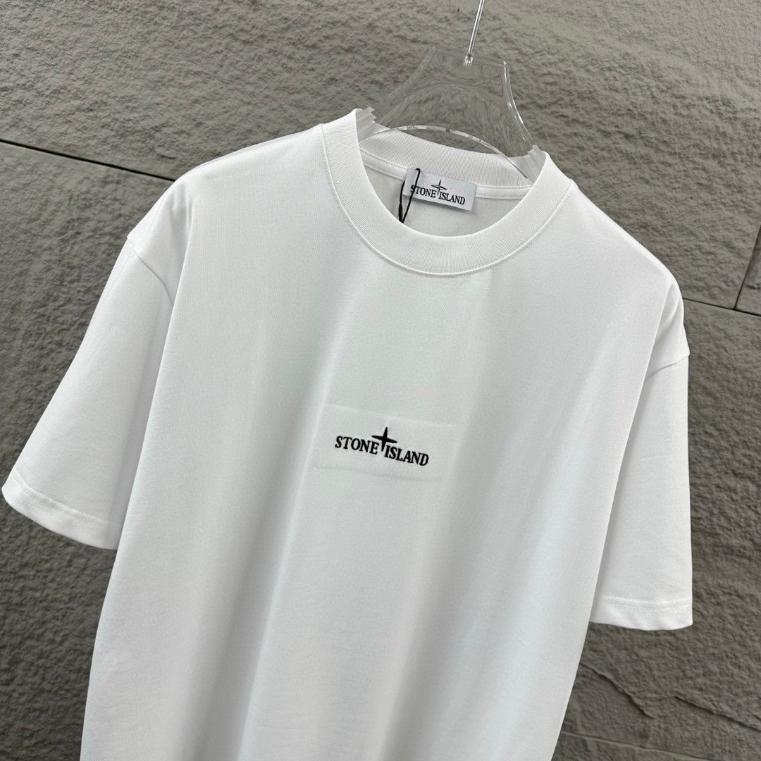 Stone Island Compass Star All-Caps Logo Embroidery T-Shirt - Front Chest and Upper Back Dual Placement