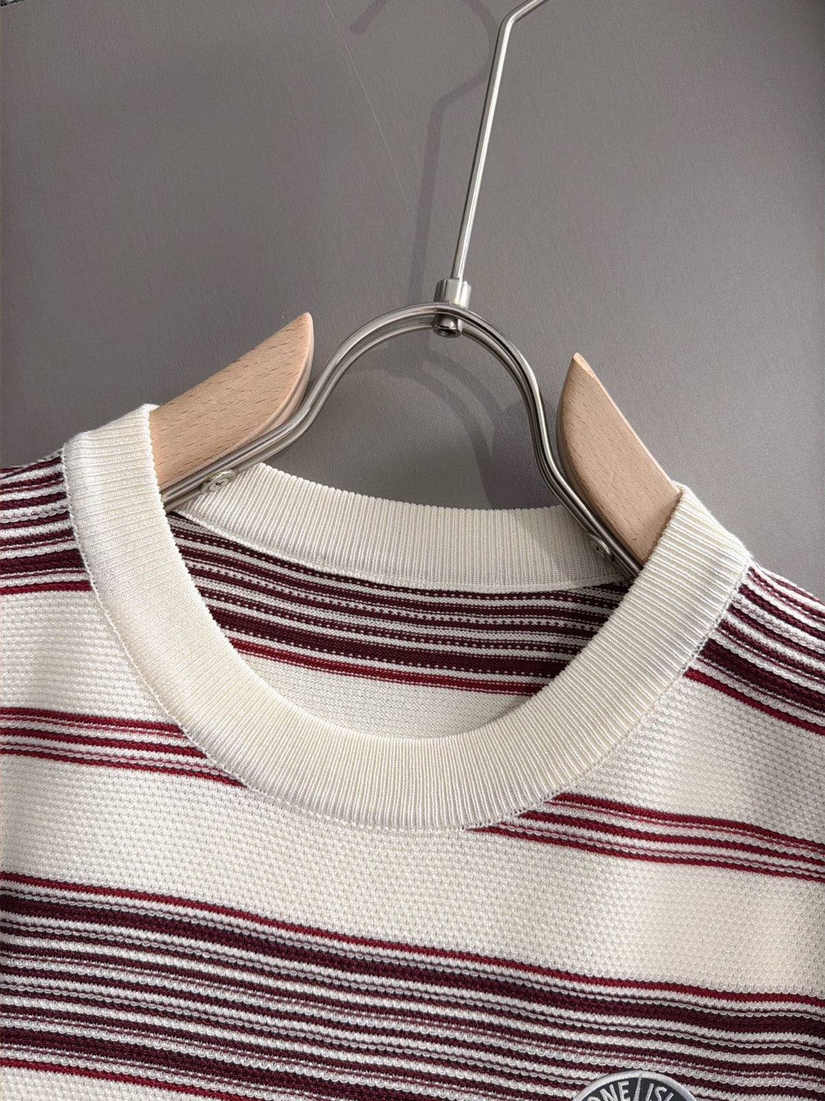Stone Island Fine Gauge Knit Striped T-Shirt with Circular Compass Badge
