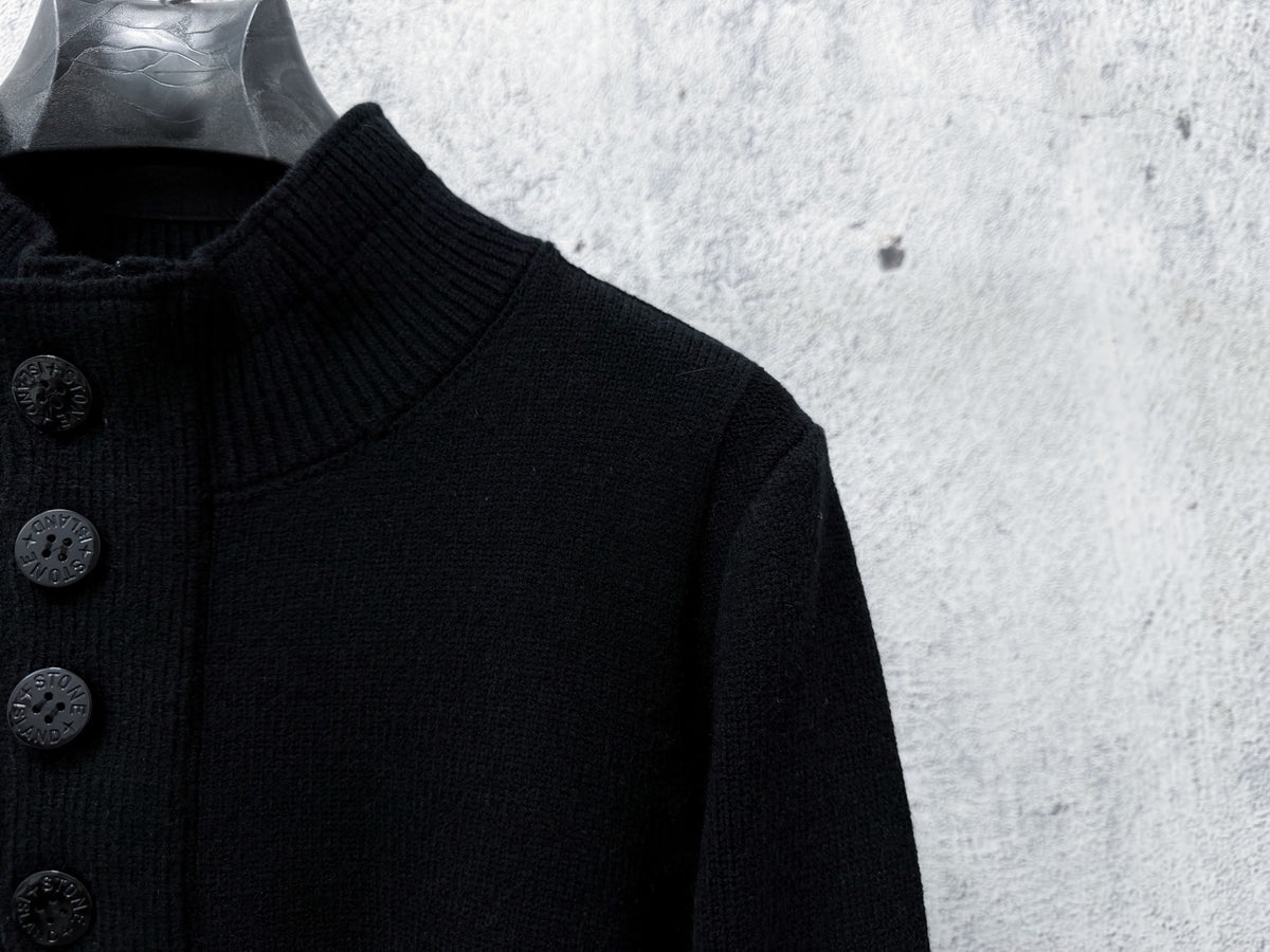 Stone Island Wool Knit Half-Button Mock Neck Sweater with Compass Badge on Sleeve