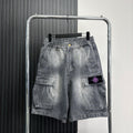 Stone Island Washed Denim Cargo Shorts with Front Patch Pockets and Compass Badge
