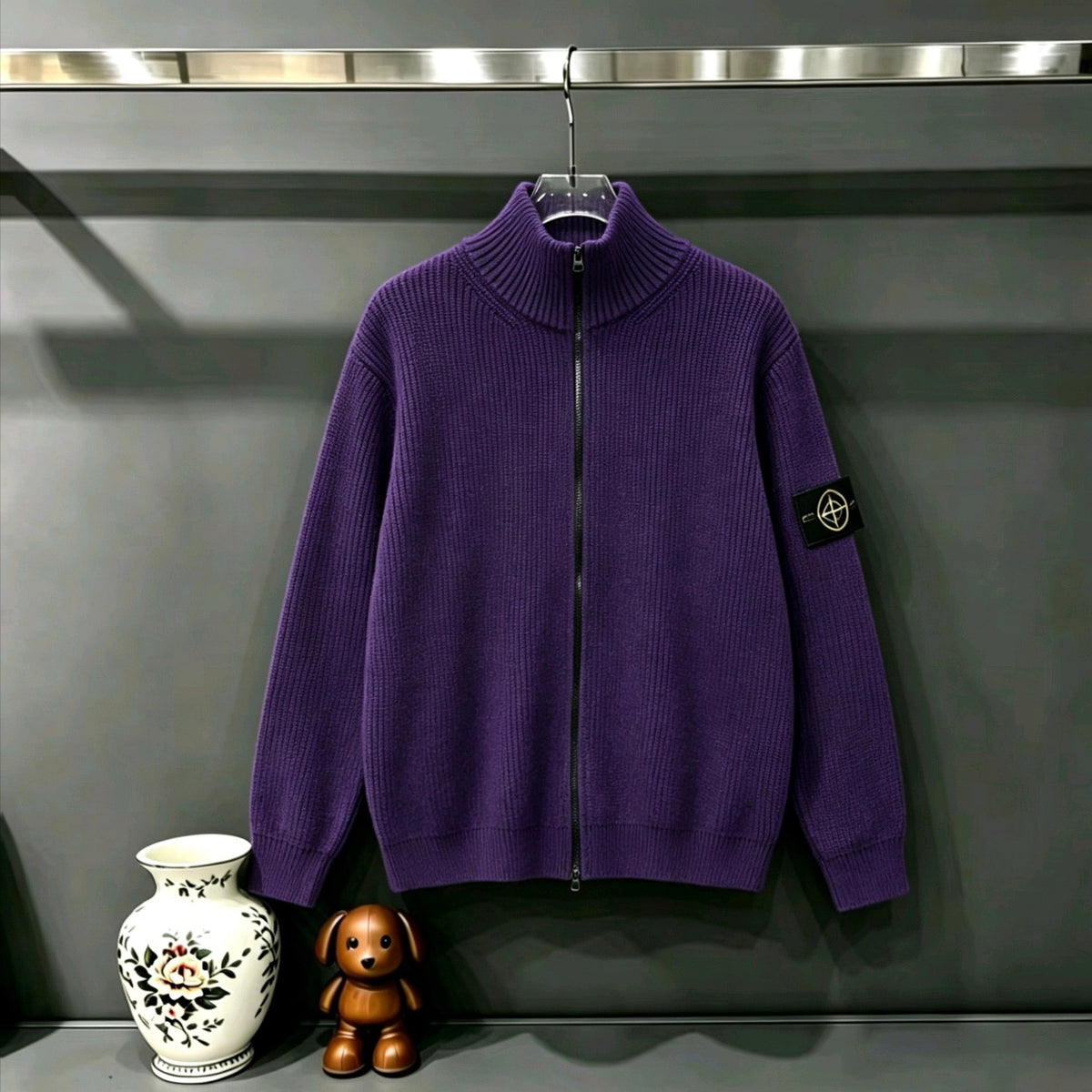 Stone Island Full-Zip Mock Neck Fine Rib Knit Jacket