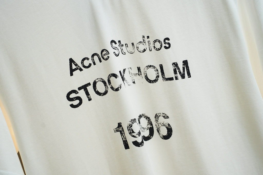 Acne Studios Stockholm 1996 Distressed Text‑Print Crew‑Neck Short‑Sleeve T‑Shirt