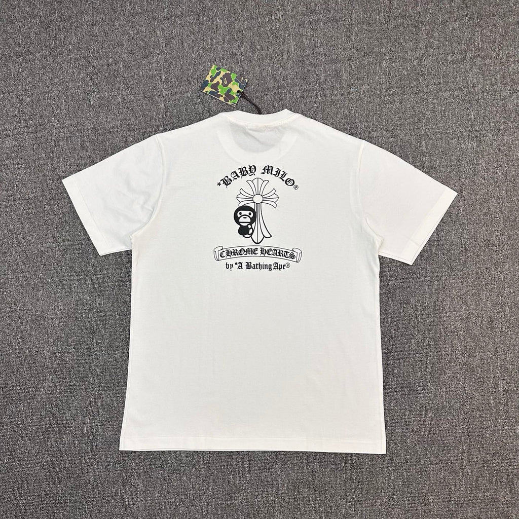 BAPE × Chrome Hearts Horseshoe Ape Head Center Print Unisex Oversized T-Shirt