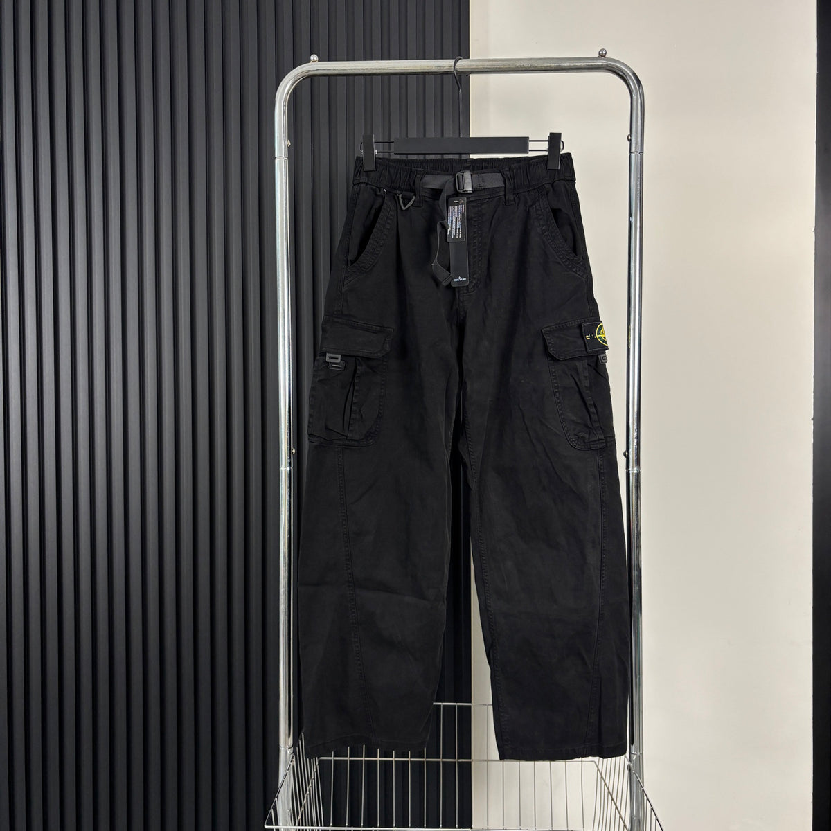 Stone Island Washed Multi-Pocket Cargo Trousers with Buckle Belt and Compass Badge