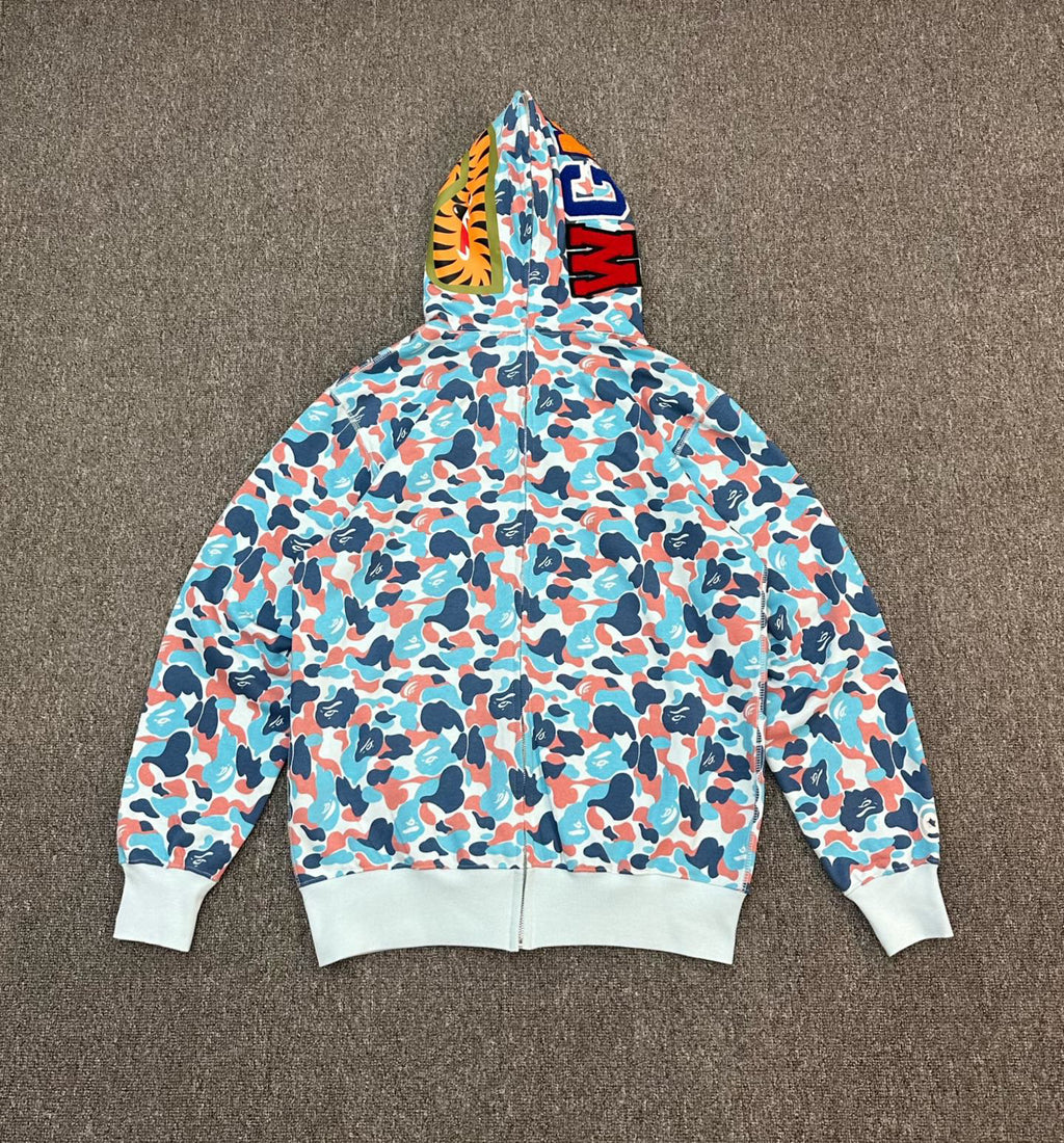 BAPE PA Series Coral Blue ABC Camo Shark Full-Zip Hoodie - Hangzhou City Limited
