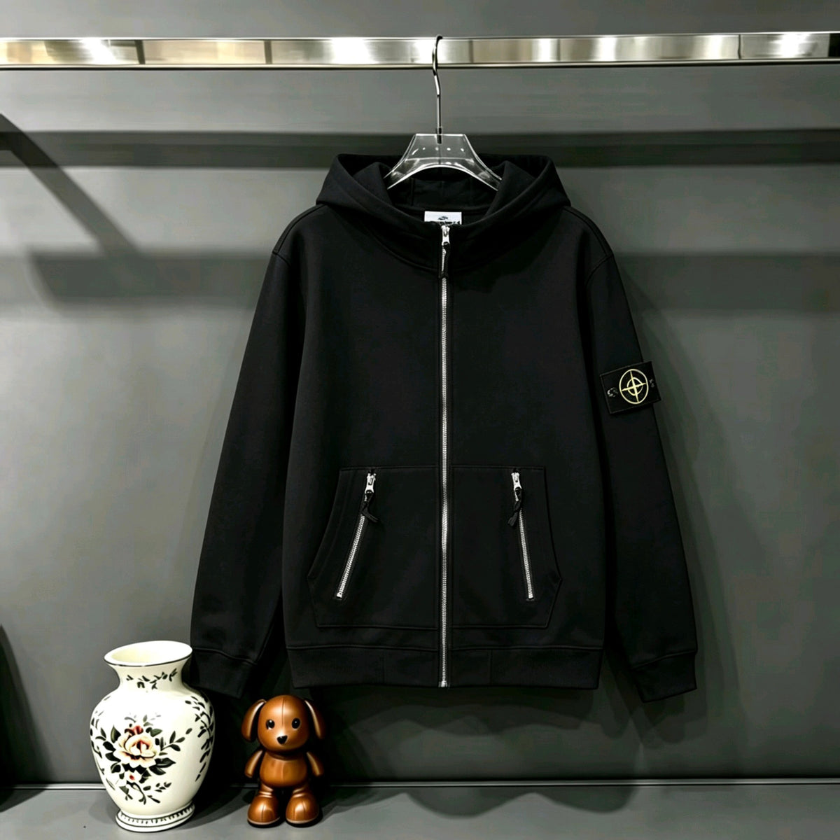 Stone Island Compass Badge Triple-Zip Full-Zip Hoodie Sweatshirt