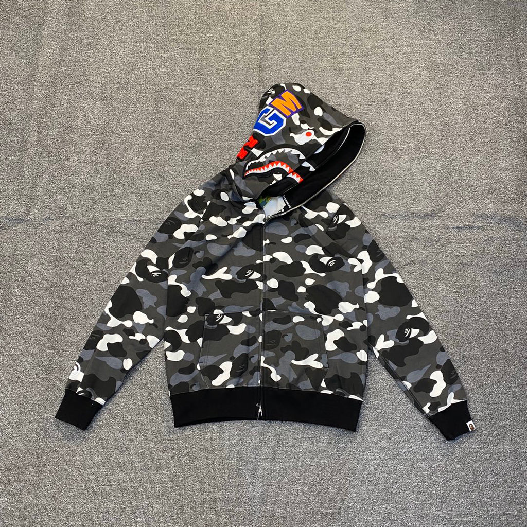 BAPE Shark Full-Zip Double Hood Glow-in-the-Dark City Camo Hoodie