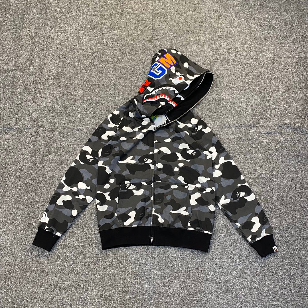 BAPE Shark Full-Zip Double Hood Glow-in-the-Dark City Camo Hoodie