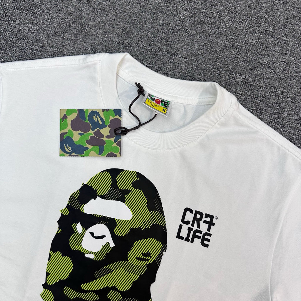 BAPE × CR7 LIFE FW25 Halftone Green Camo Ape Head Oversized Heavyweight Unisex T-Shirt