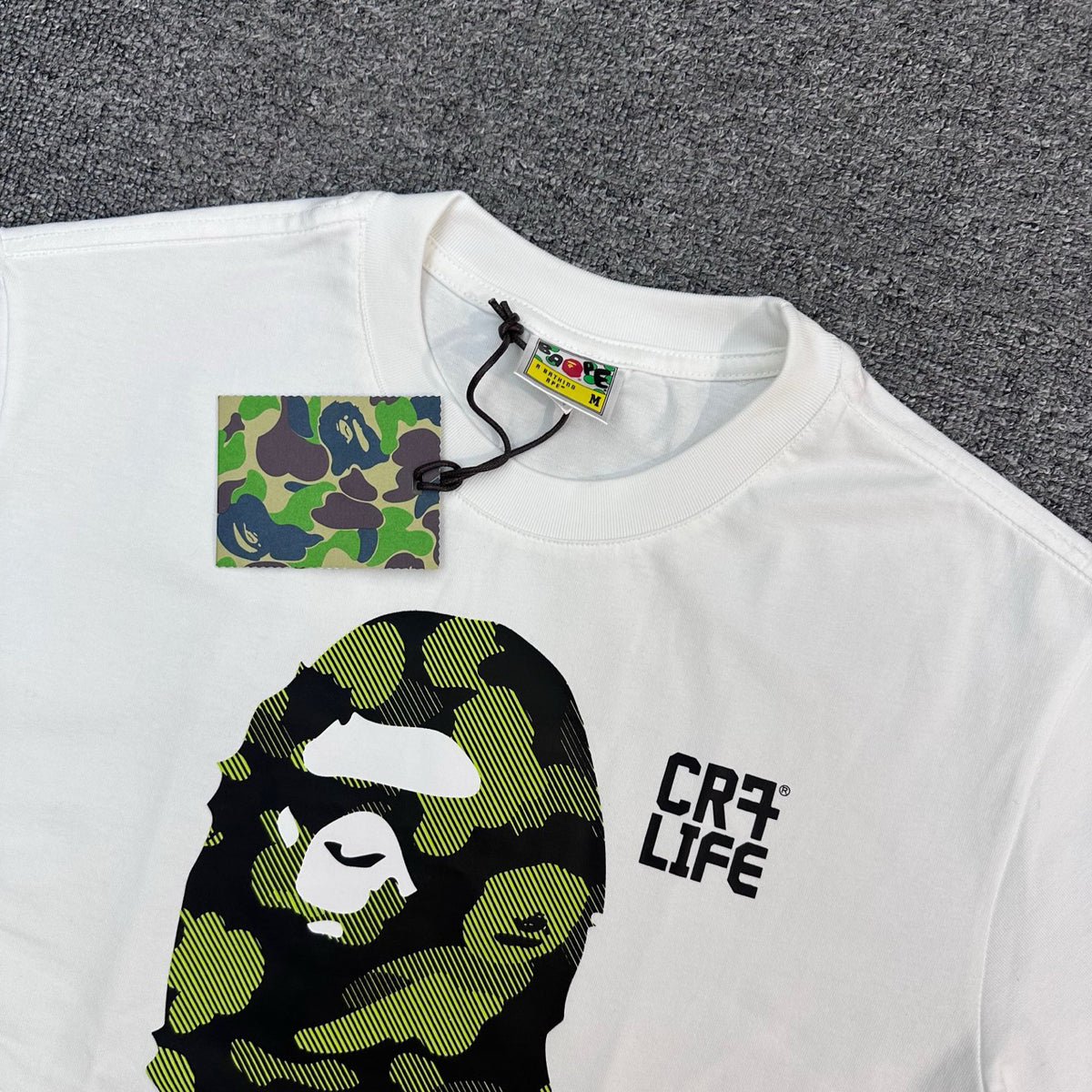 BAPE × CR7 LIFE FW25 Halftone Green Camo Ape Head Oversized Heavyweight Unisex T-Shirt