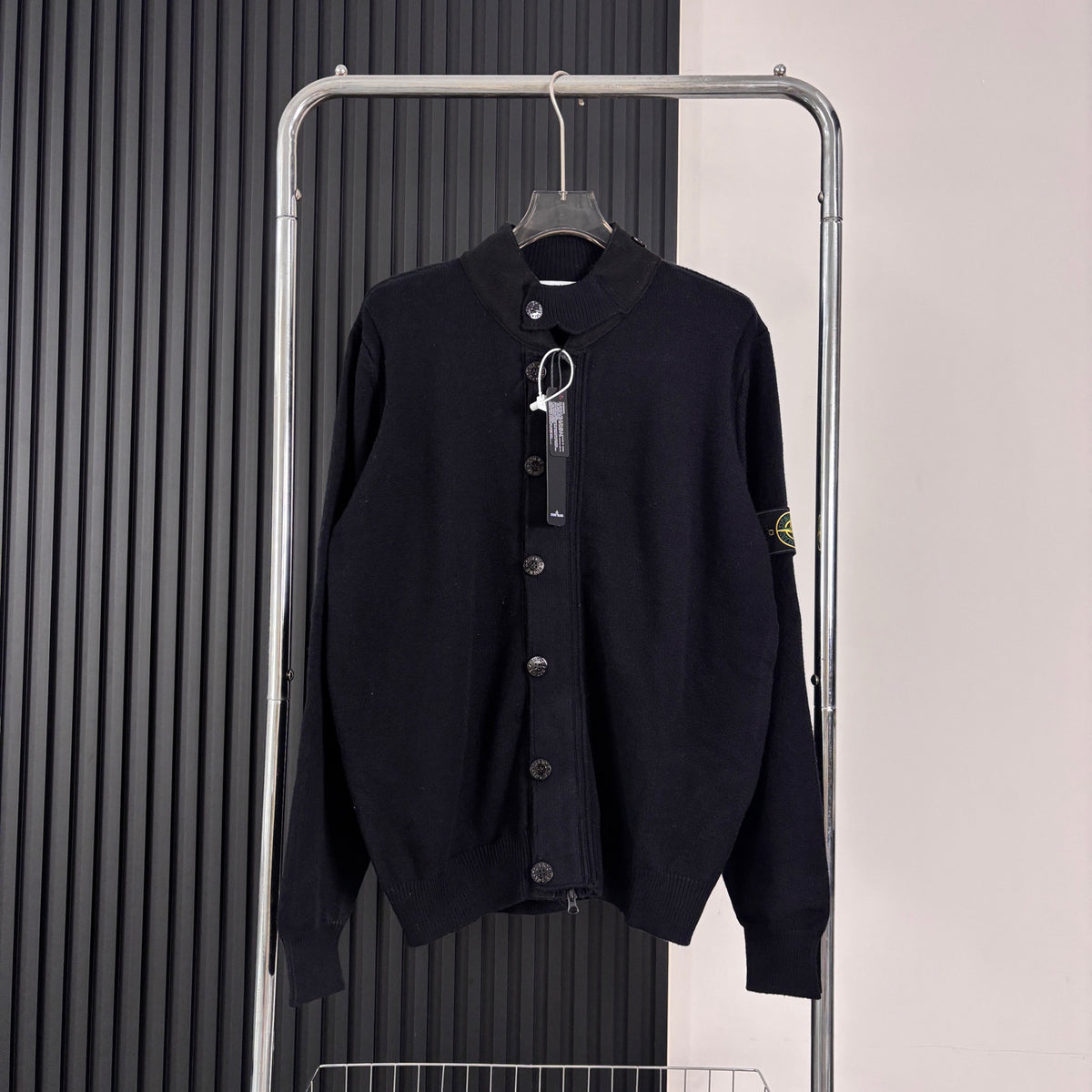 Stone Island Button-Front Knit Cardigan with Compass Badge