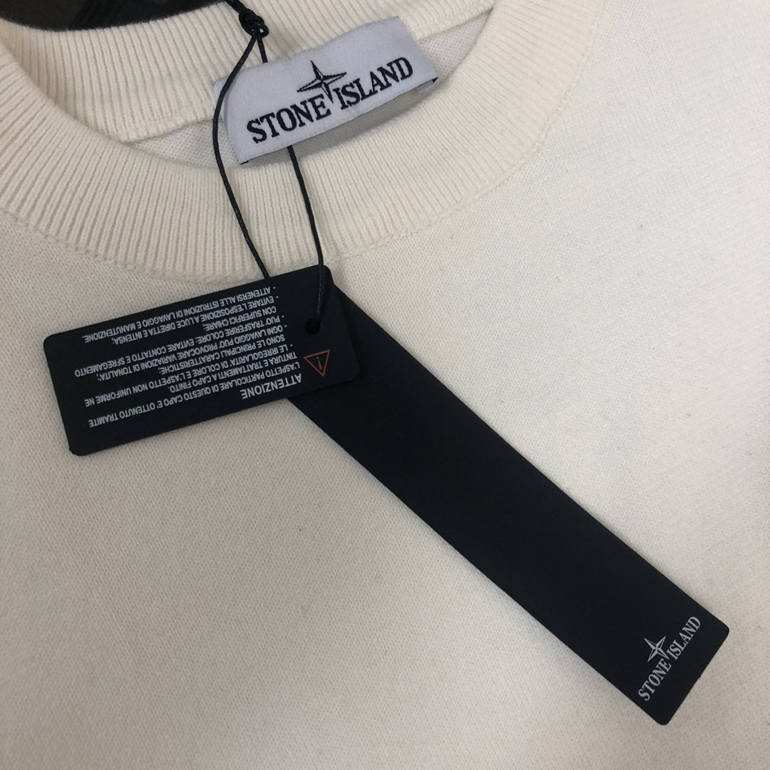 Stone Island Fine-Knit Crew Neck Pullover Sweater with Chest Compass Badge