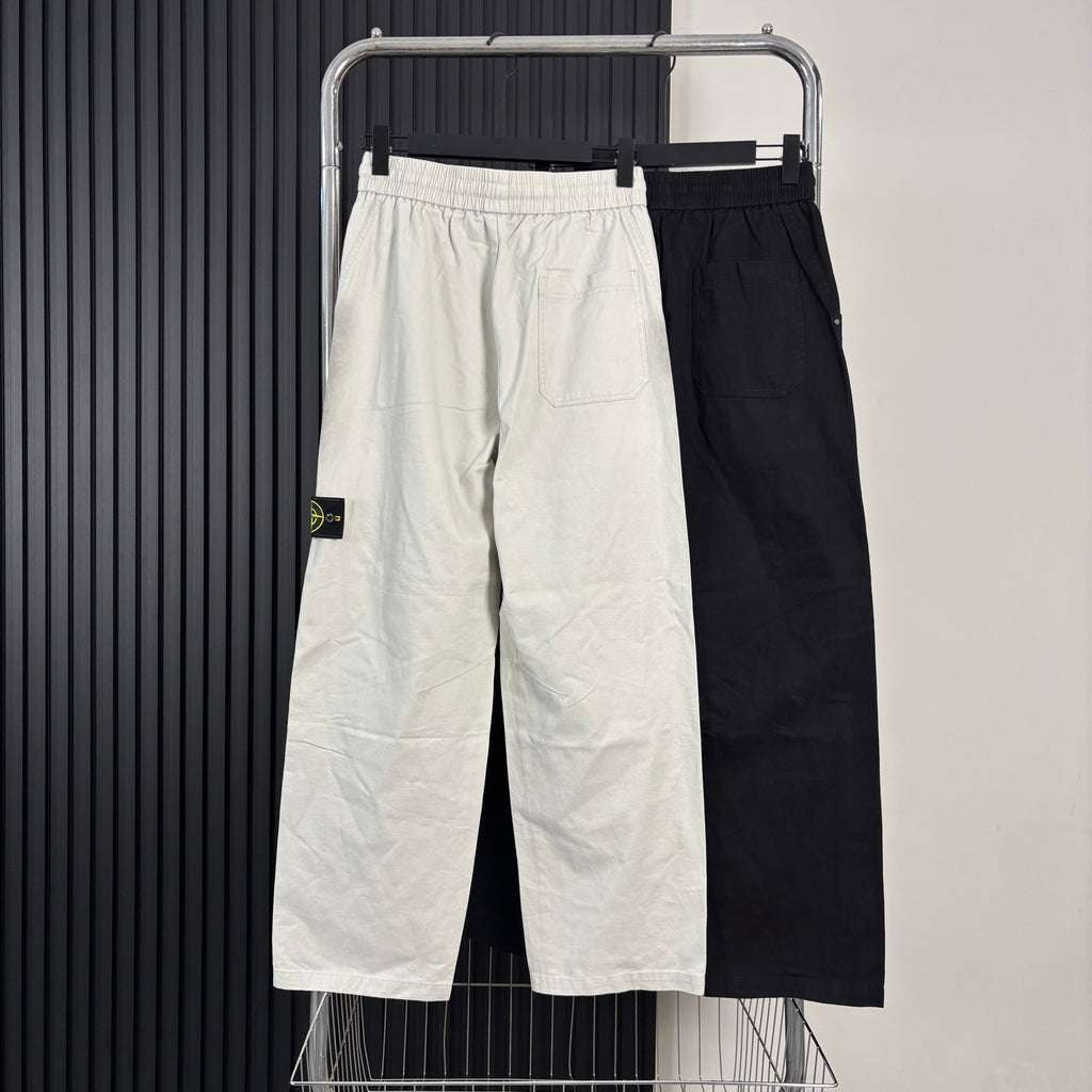 Stone Island Wide-Leg Straight Cargo Trousers with Compass Badge