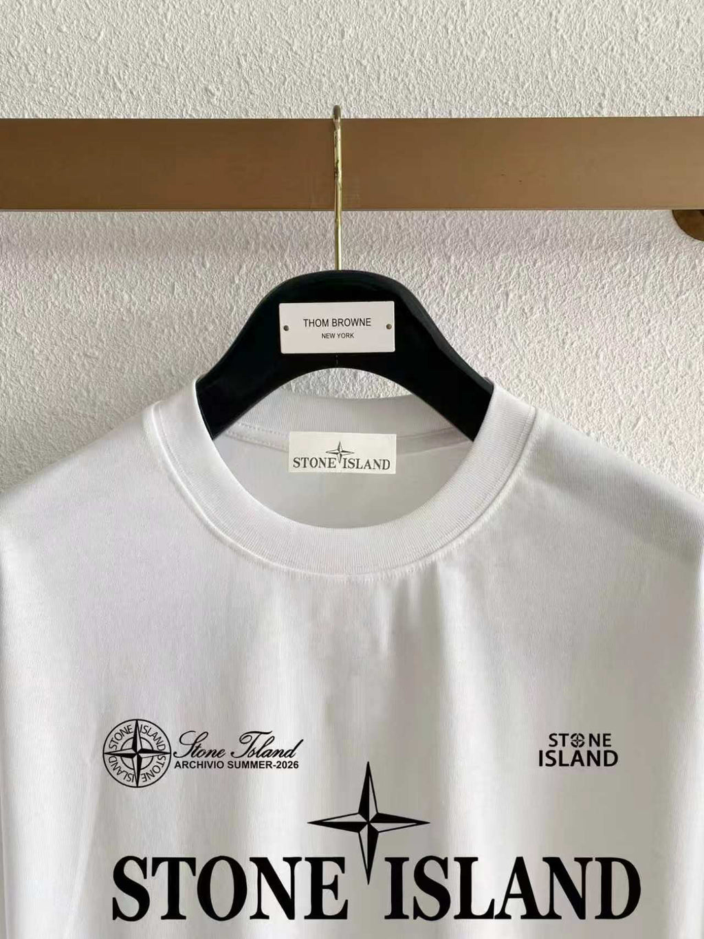 Stone Island Archivio Summer 2025 Four-Point Star Wordmark Print T-Shirt - Gray / White