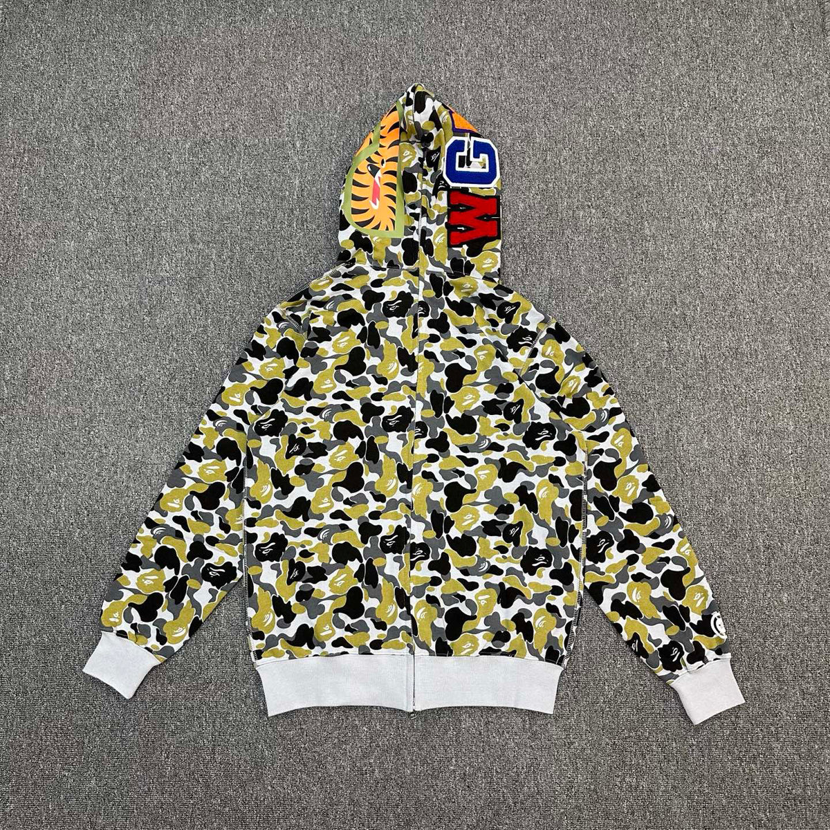 BAPE FW24 Yellow-Green ABC Camo Shark Full-Zip Hoodie - Ginza Limited