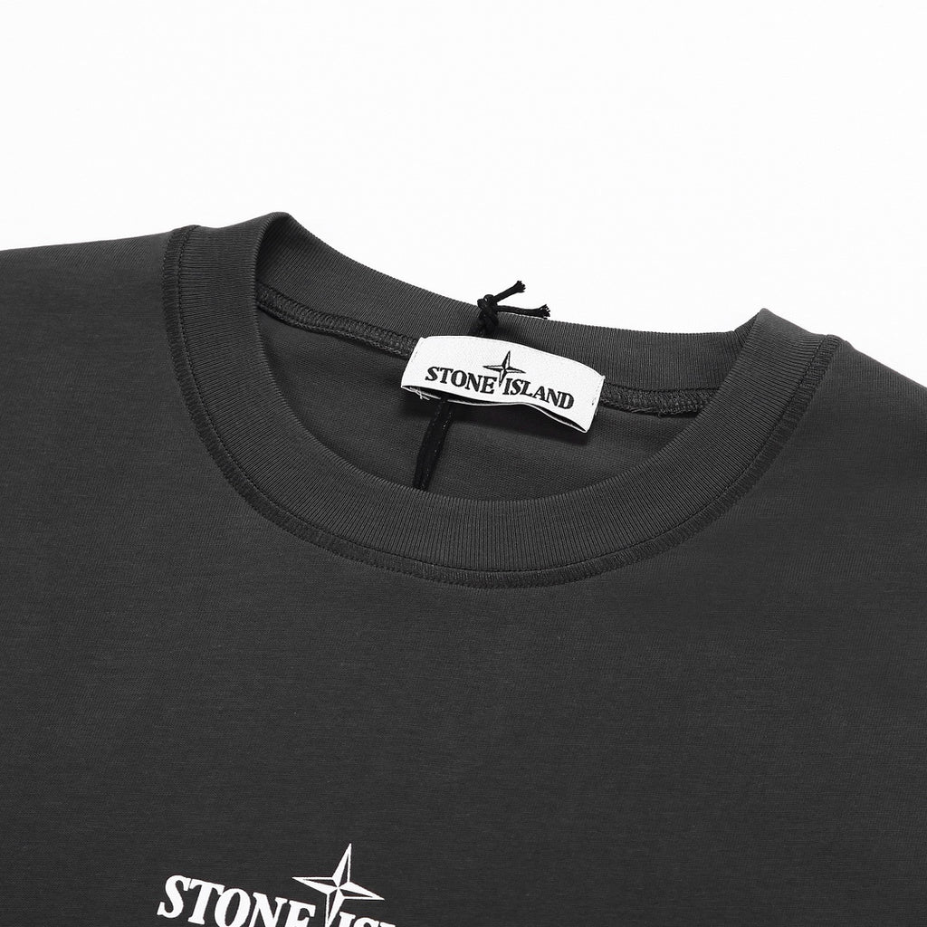 Stone Island Centre Chest Logo Crew Neck T-Shirt with Right Sleeve Nylon Zip Pocket