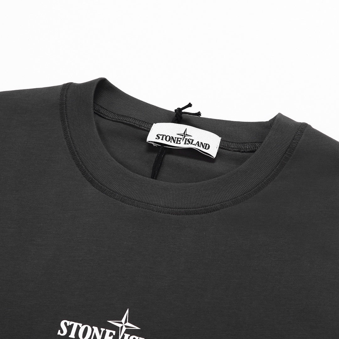 Stone Island Centre Chest Logo Crew Neck T-Shirt with Right Sleeve Nylon Zip Pocket