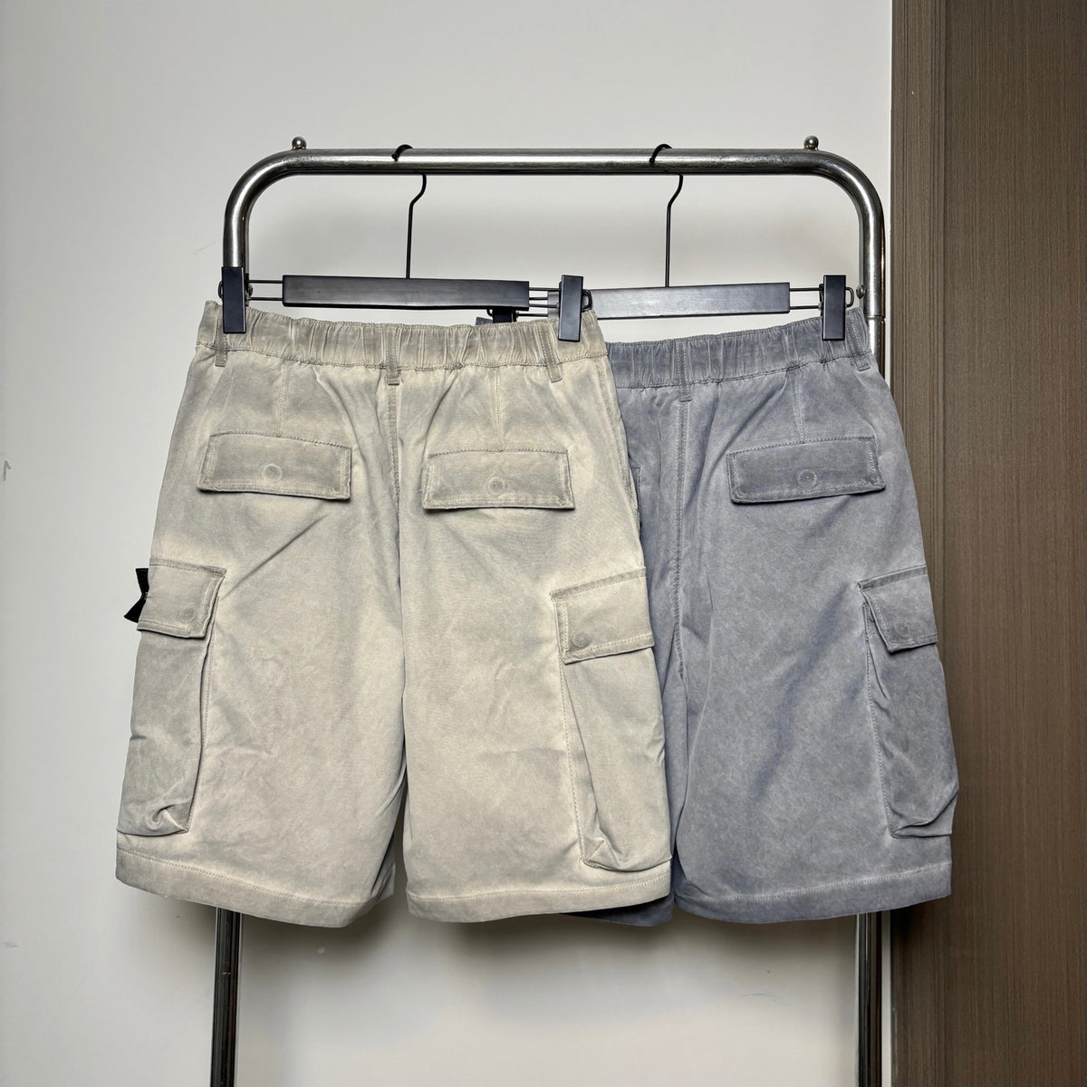 Stone Island Washed Lustrous Cargo Shorts with Double Flap Pockets and Compass Badge