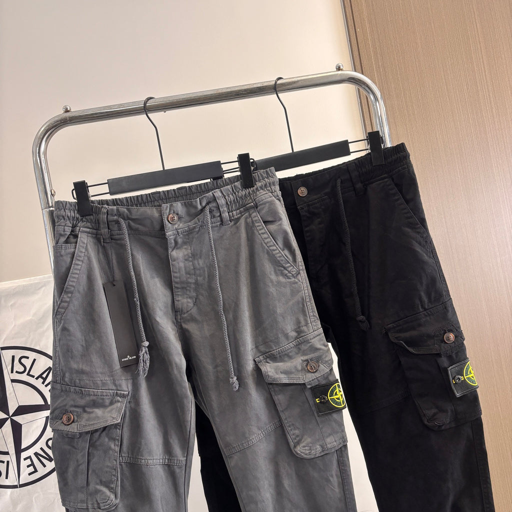 Stone Island Garment-Washed Cargo Jogger Pants with Compass Badge